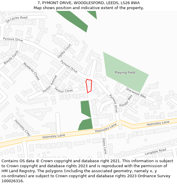 7, PYMONT DRIVE, WOODLESFORD, LEEDS, LS26 8WA: Location map and indicative extent of plot