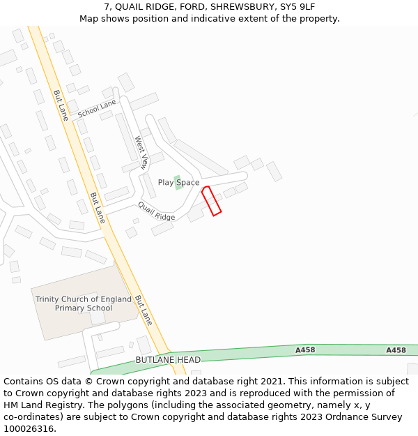 7, QUAIL RIDGE, FORD, SHREWSBURY, SY5 9LF: Location map and indicative extent of plot