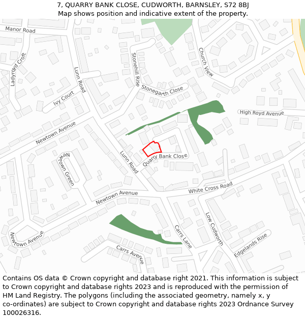 7, QUARRY BANK CLOSE, CUDWORTH, BARNSLEY, S72 8BJ: Location map and indicative extent of plot