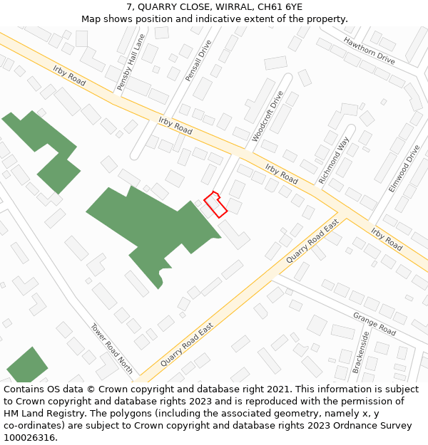 7, QUARRY CLOSE, WIRRAL, CH61 6YE: Location map and indicative extent of plot