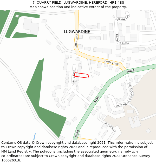 7, QUARRY FIELD, LUGWARDINE, HEREFORD, HR1 4BS: Location map and indicative extent of plot