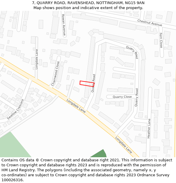 7, QUARRY ROAD, RAVENSHEAD, NOTTINGHAM, NG15 9AN: Location map and indicative extent of plot