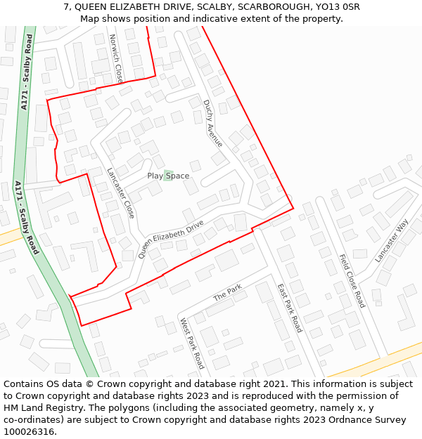 7, QUEEN ELIZABETH DRIVE, SCALBY, SCARBOROUGH, YO13 0SR: Location map and indicative extent of plot