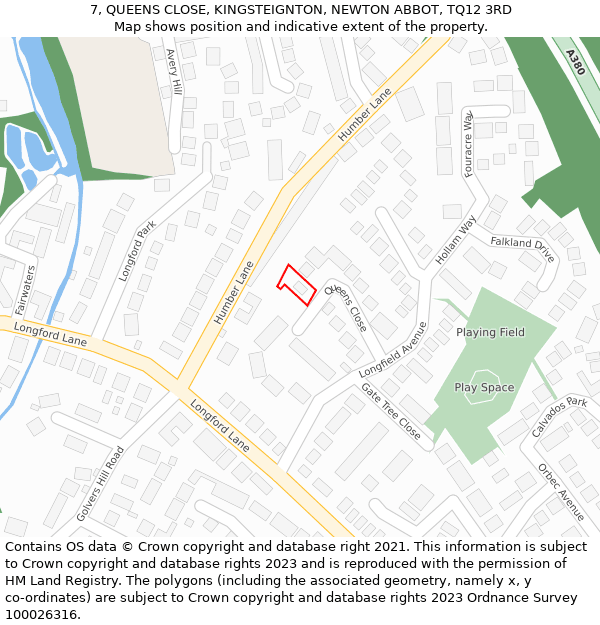 7, QUEENS CLOSE, KINGSTEIGNTON, NEWTON ABBOT, TQ12 3RD: Location map and indicative extent of plot