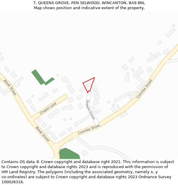 7, QUEENS GROVE, PEN SELWOOD, WINCANTON, BA9 8NL: Location map and indicative extent of plot