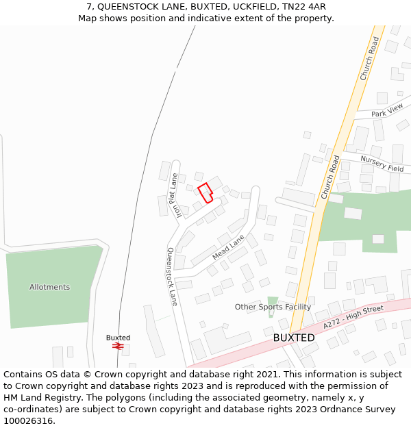 7, QUEENSTOCK LANE, BUXTED, UCKFIELD, TN22 4AR: Location map and indicative extent of plot