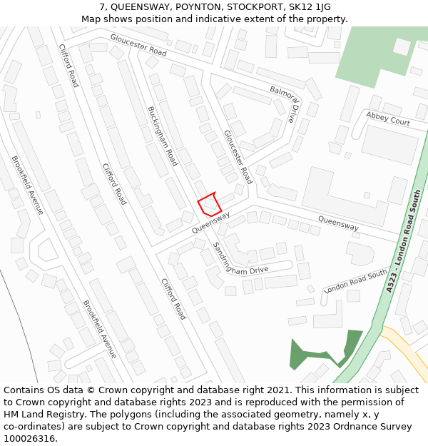 7, QUEENSWAY, POYNTON, STOCKPORT, SK12 1JG: Location map and indicative extent of plot