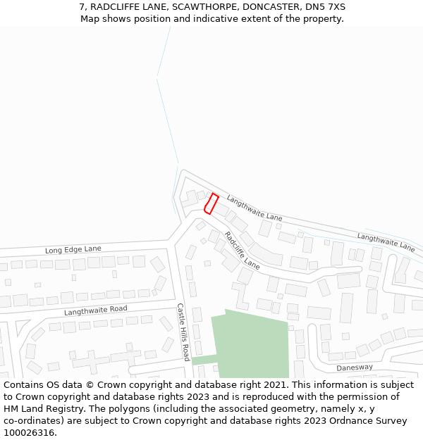 7, RADCLIFFE LANE, SCAWTHORPE, DONCASTER, DN5 7XS: Location map and indicative extent of plot