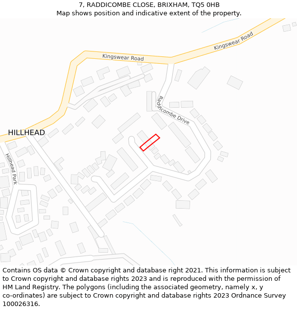 7, RADDICOMBE CLOSE, BRIXHAM, TQ5 0HB: Location map and indicative extent of plot