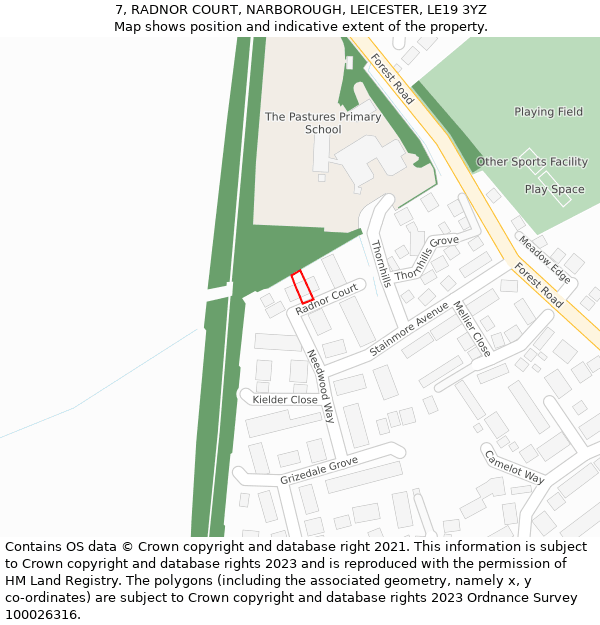 7, RADNOR COURT, NARBOROUGH, LEICESTER, LE19 3YZ: Location map and indicative extent of plot