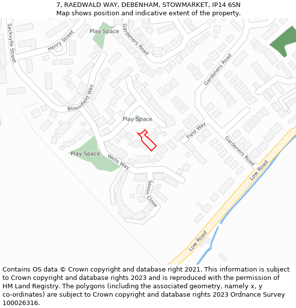 7, RAEDWALD WAY, DEBENHAM, STOWMARKET, IP14 6SN: Location map and indicative extent of plot