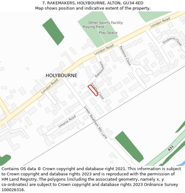 7, RAKEMAKERS, HOLYBOURNE, ALTON, GU34 4ED: Location map and indicative extent of plot