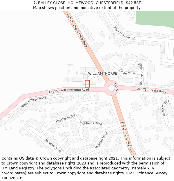 7, RALLEY CLOSE, HOLMEWOOD, CHESTERFIELD, S42 5SE: Location map and indicative extent of plot