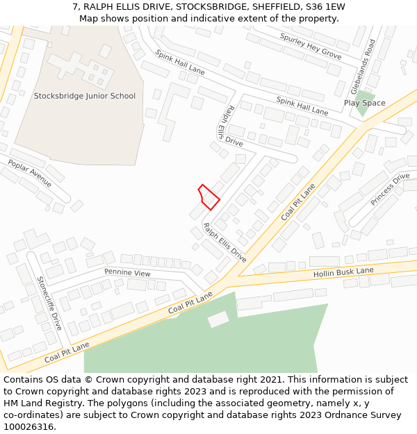 7, RALPH ELLIS DRIVE, STOCKSBRIDGE, SHEFFIELD, S36 1EW: Location map and indicative extent of plot