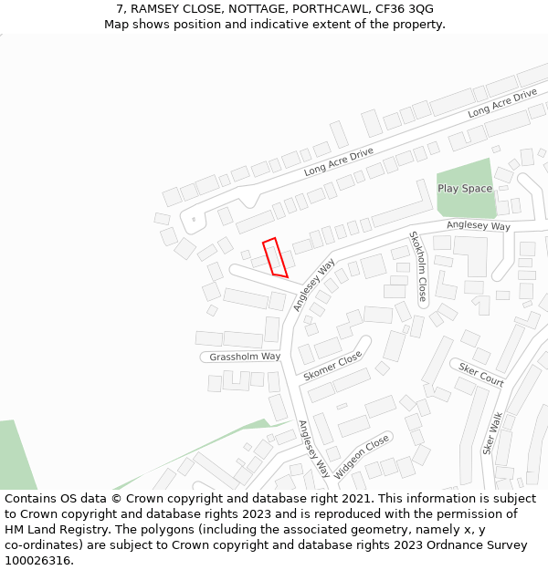 7, RAMSEY CLOSE, NOTTAGE, PORTHCAWL, CF36 3QG: Location map and indicative extent of plot