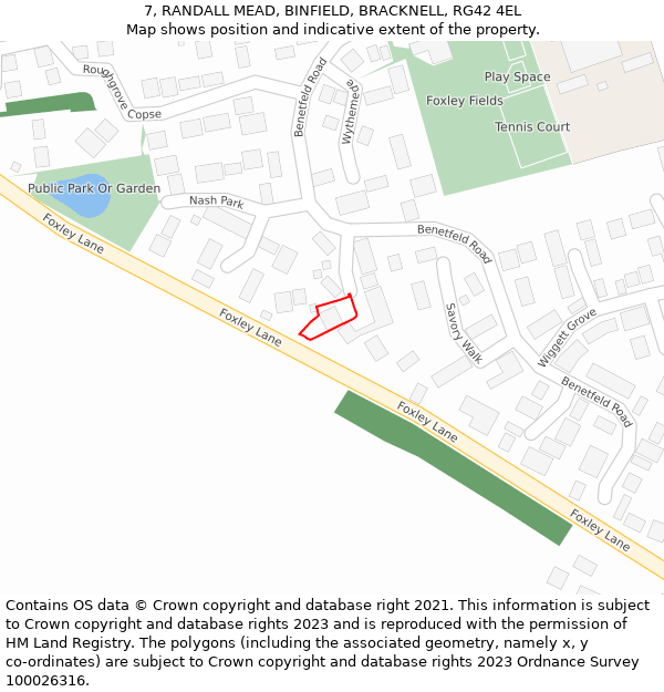 7, RANDALL MEAD, BINFIELD, BRACKNELL, RG42 4EL: Location map and indicative extent of plot