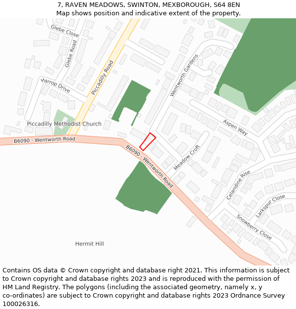 7, RAVEN MEADOWS, SWINTON, MEXBOROUGH, S64 8EN: Location map and indicative extent of plot