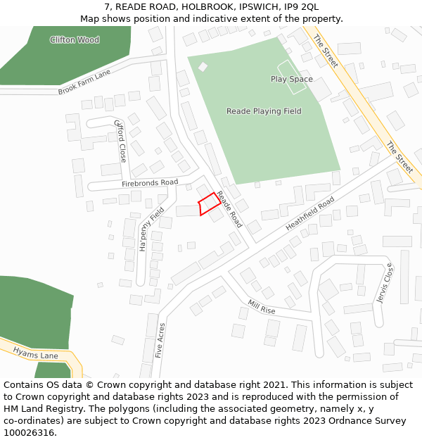 7, READE ROAD, HOLBROOK, IPSWICH, IP9 2QL: Location map and indicative extent of plot