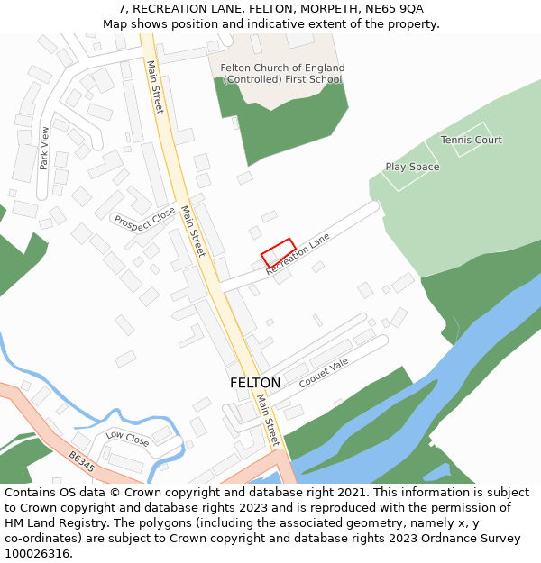 7, RECREATION LANE, FELTON, MORPETH, NE65 9QA: Location map and indicative extent of plot
