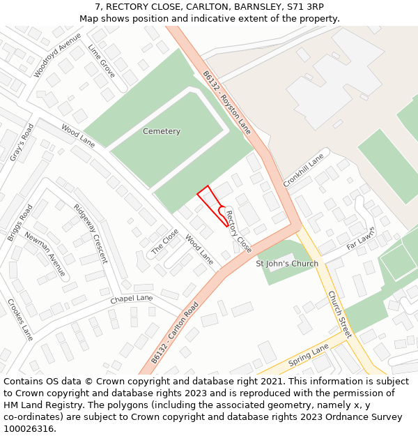 7, RECTORY CLOSE, CARLTON, BARNSLEY, S71 3RP: Location map and indicative extent of plot