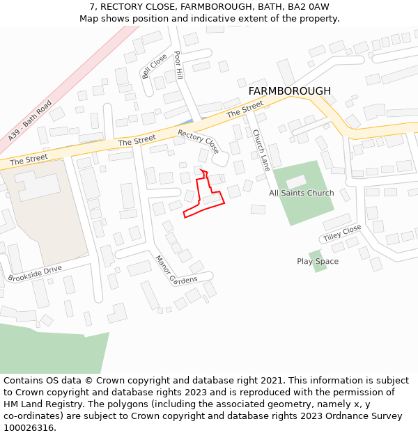 7, RECTORY CLOSE, FARMBOROUGH, BATH, BA2 0AW: Location map and indicative extent of plot