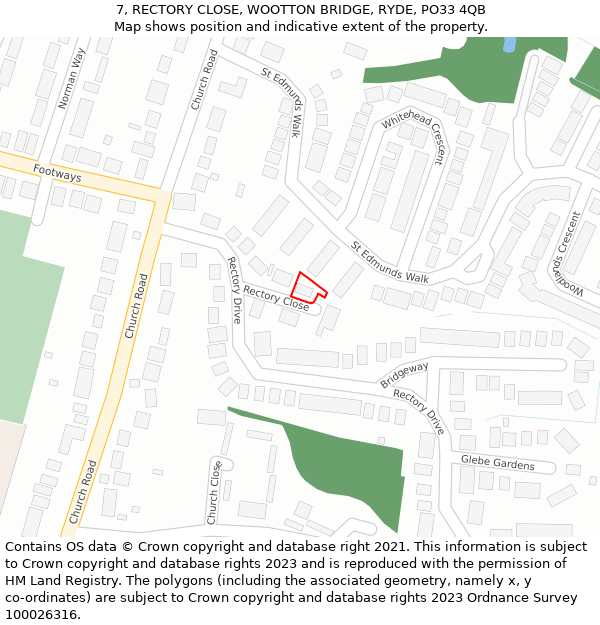 7, RECTORY CLOSE, WOOTTON BRIDGE, RYDE, PO33 4QB: Location map and indicative extent of plot
