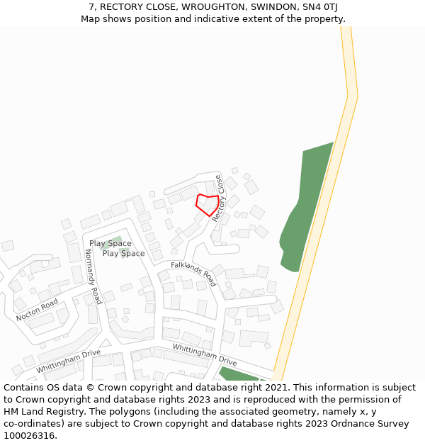 7, RECTORY CLOSE, WROUGHTON, SWINDON, SN4 0TJ: Location map and indicative extent of plot