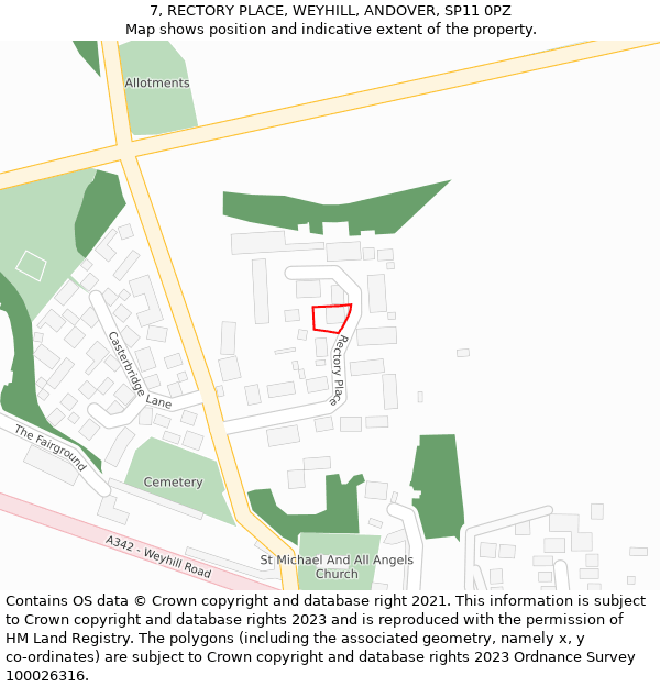 7, RECTORY PLACE, WEYHILL, ANDOVER, SP11 0PZ: Location map and indicative extent of plot