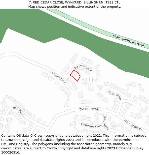 7, RED CEDAR CLOSE, WYNYARD, BILLINGHAM, TS22 5TL: Location map and indicative extent of plot