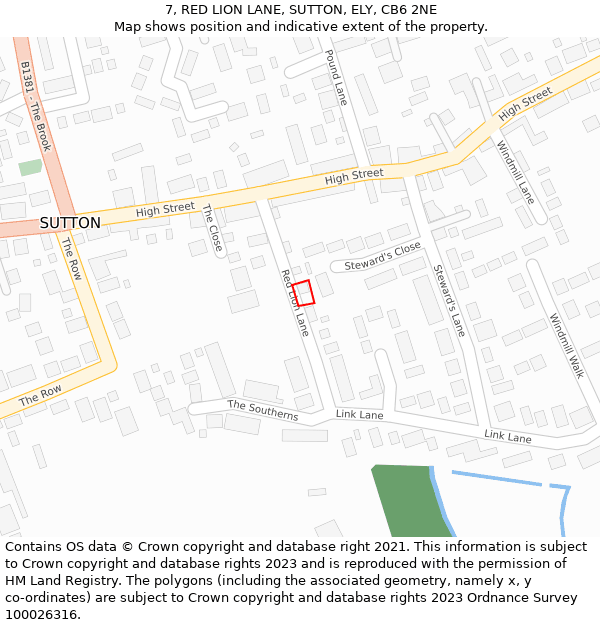 7, RED LION LANE, SUTTON, ELY, CB6 2NE: Location map and indicative extent of plot