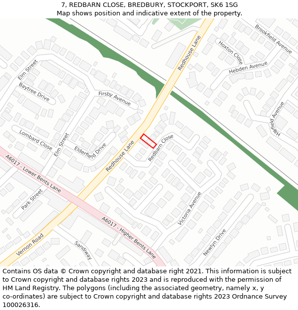 7, REDBARN CLOSE, BREDBURY, STOCKPORT, SK6 1SG: Location map and indicative extent of plot