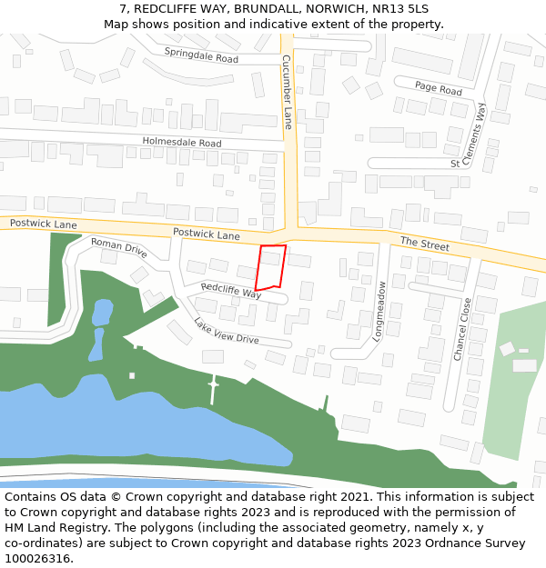 7, REDCLIFFE WAY, BRUNDALL, NORWICH, NR13 5LS: Location map and indicative extent of plot