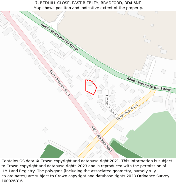 7, REDHILL CLOSE, EAST BIERLEY, BRADFORD, BD4 6NE: Location map and indicative extent of plot