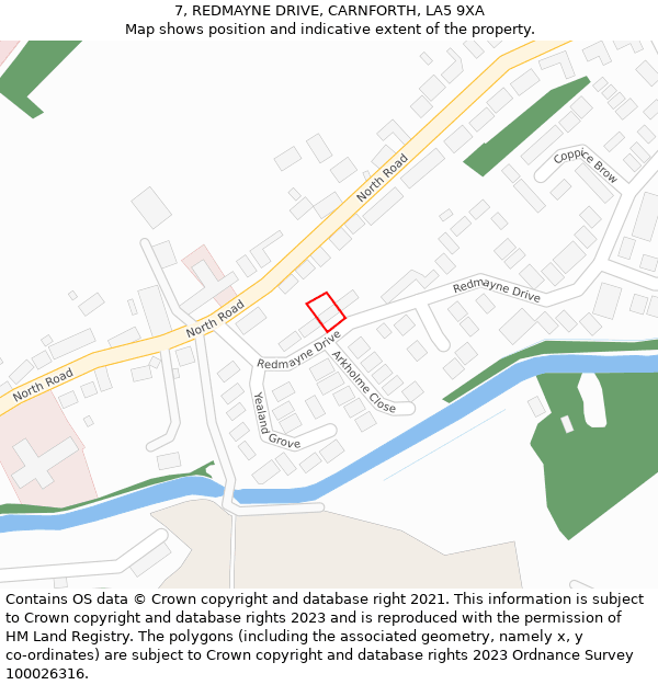 7, REDMAYNE DRIVE, CARNFORTH, LA5 9XA: Location map and indicative extent of plot