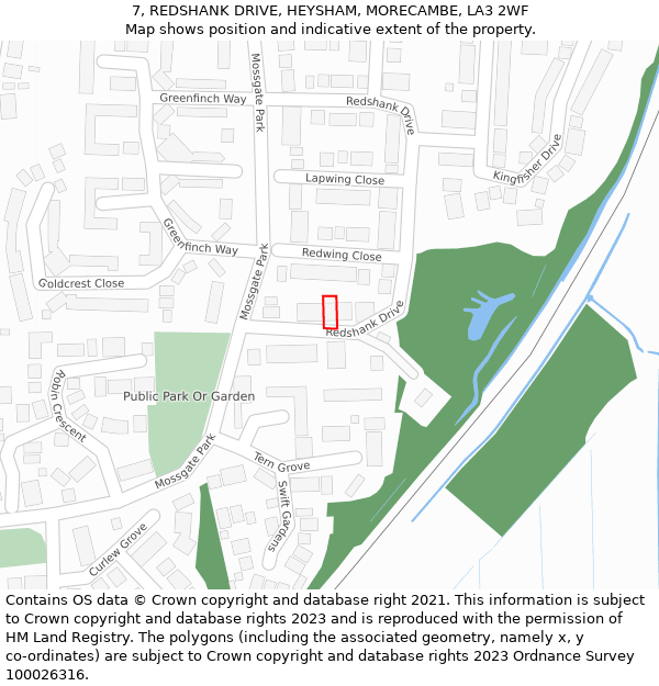 7, REDSHANK DRIVE, HEYSHAM, MORECAMBE, LA3 2WF: Location map and indicative extent of plot