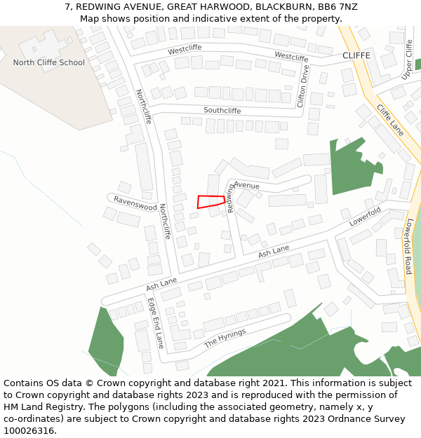 7, REDWING AVENUE, GREAT HARWOOD, BLACKBURN, BB6 7NZ: Location map and indicative extent of plot