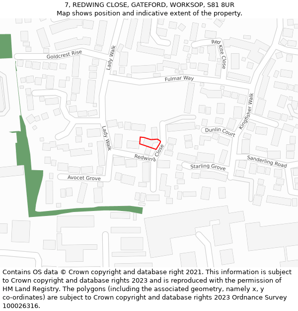 7, REDWING CLOSE, GATEFORD, WORKSOP, S81 8UR: Location map and indicative extent of plot