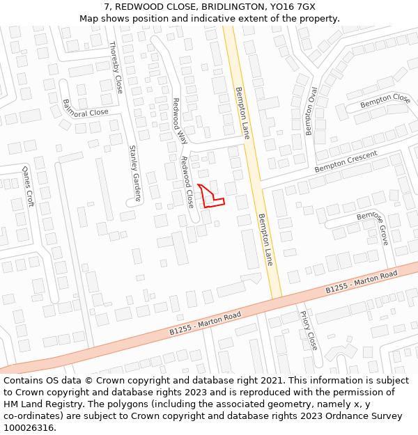 7, REDWOOD CLOSE, BRIDLINGTON, YO16 7GX: Location map and indicative extent of plot