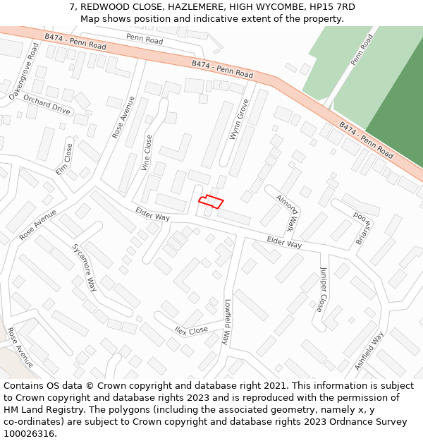 7, REDWOOD CLOSE, HAZLEMERE, HIGH WYCOMBE, HP15 7RD: Location map and indicative extent of plot