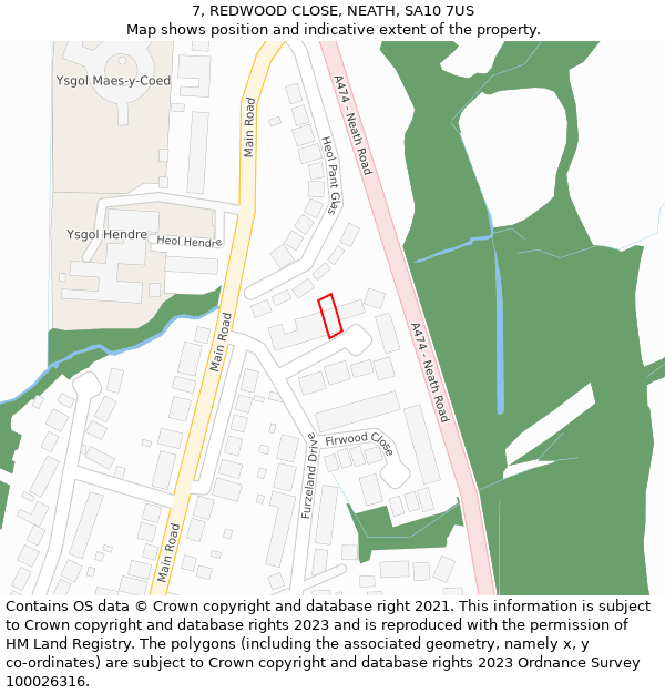 7, REDWOOD CLOSE, NEATH, SA10 7US: Location map and indicative extent of plot