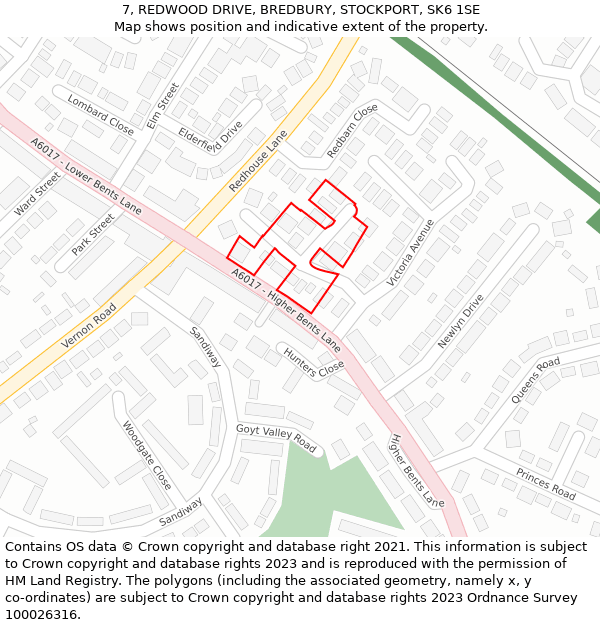 7, REDWOOD DRIVE, BREDBURY, STOCKPORT, SK6 1SE: Location map and indicative extent of plot