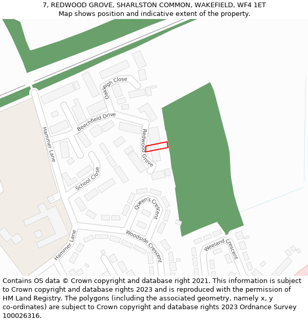 7, REDWOOD GROVE, SHARLSTON COMMON, WAKEFIELD, WF4 1ET: Location map and indicative extent of plot