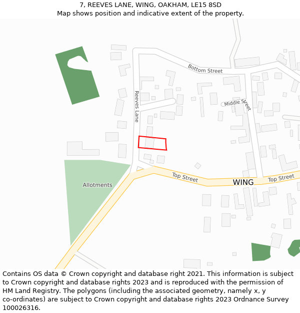 7, REEVES LANE, WING, OAKHAM, LE15 8SD: Location map and indicative extent of plot