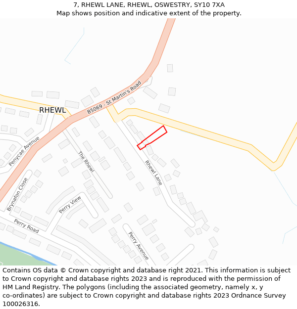7, RHEWL LANE, RHEWL, OSWESTRY, SY10 7XA: Location map and indicative extent of plot