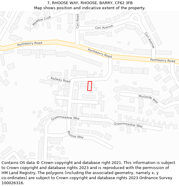 7, RHOOSE WAY, RHOOSE, BARRY, CF62 3FB: Location map and indicative extent of plot