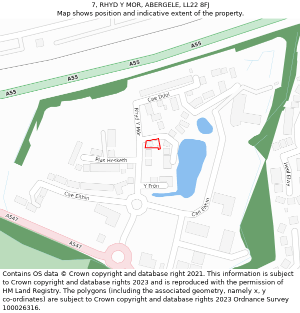 7, RHYD Y MOR, ABERGELE, LL22 8FJ: Location map and indicative extent of plot