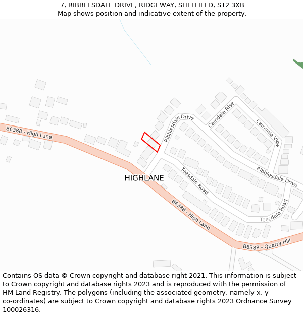7, RIBBLESDALE DRIVE, RIDGEWAY, SHEFFIELD, S12 3XB: Location map and indicative extent of plot