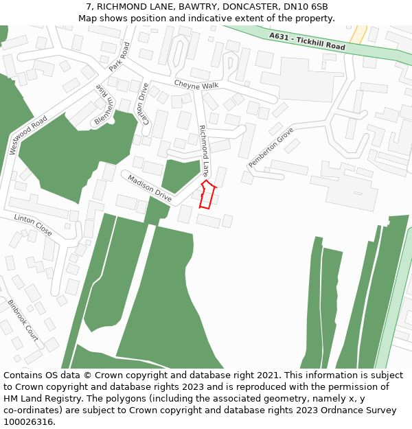 7, RICHMOND LANE, BAWTRY, DONCASTER, DN10 6SB: Location map and indicative extent of plot