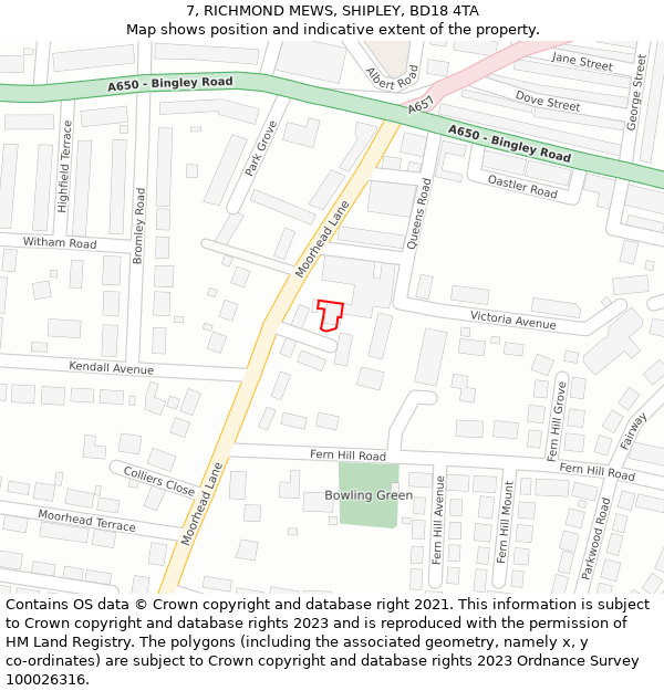 7, RICHMOND MEWS, SHIPLEY, BD18 4TA: Location map and indicative extent of plot