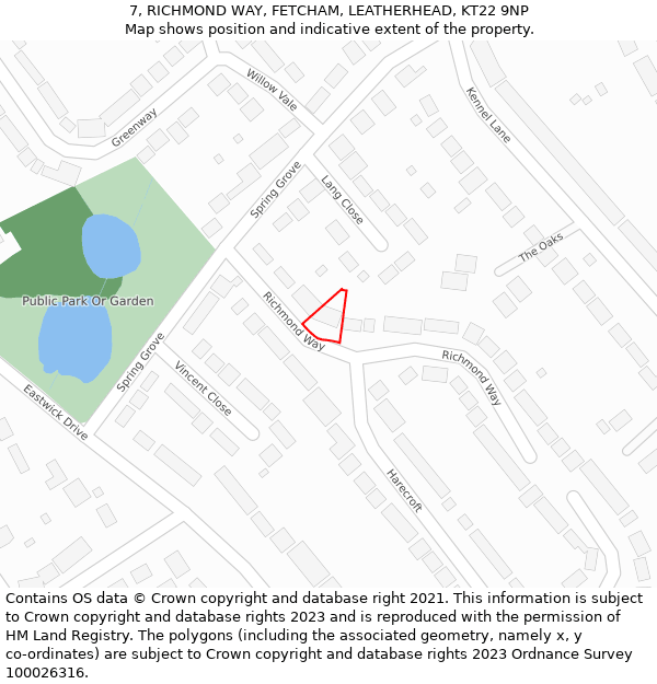 7, RICHMOND WAY, FETCHAM, LEATHERHEAD, KT22 9NP: Location map and indicative extent of plot